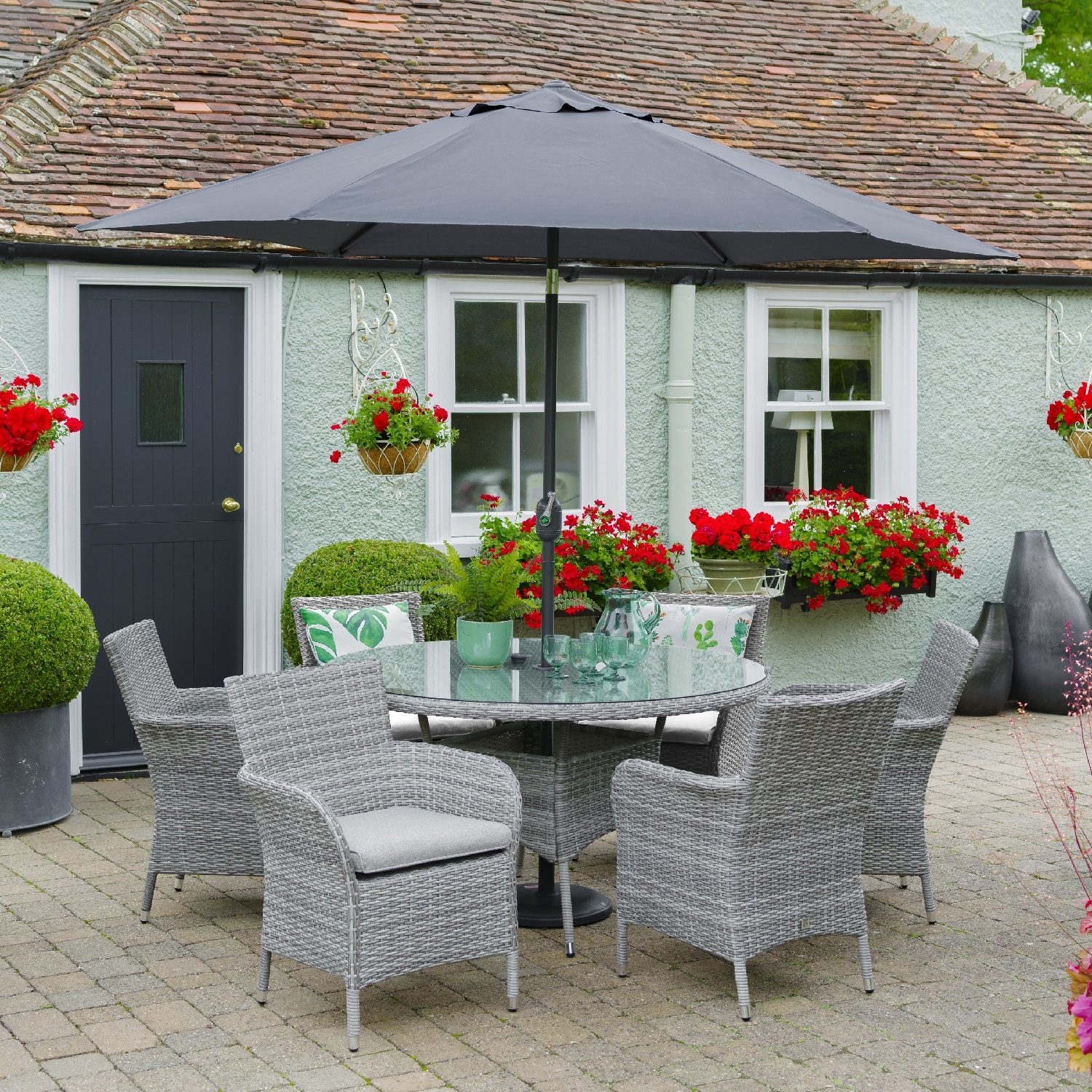 LG Outdoor Monaco Stone 6 Seat Dining Set with Weave Lazy