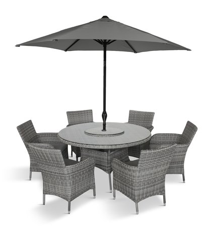 LG Outdoor Monaco Stone 6 Seat Dining Set with Weave Lazy Susan and 3.0m Parasol - image 2