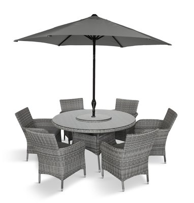LG Outdoor Monaco Stone 6 Seat Dining Set with Weave Lazy Susan and 3.0m Parasol - image 2
