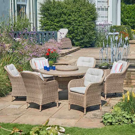 LG Outdoor St Tropez Sand 6 Seat Set with Lazy Susan & 3m Parasol - image 1