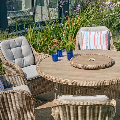 LG Outdoor St Tropez Sand 6 Seat Set with Lazy Susan & 3m Parasol - image 2