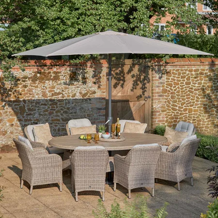 LG Outdoor St Tropez Sand 8 Seat Set with Lazy Susan & 3m Parasol - image 1